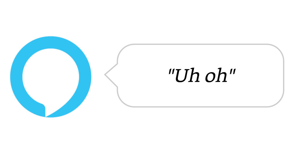 The Amazon Echo logo with a speech bubble saying "Uh oh"